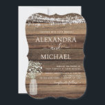 Invitation Rustic Farmhouse Baby's Breath Jar Mariage<br><div class="desc">Rustic Farmhouse String Lights et Jar of Baby's Breath Wedding Invitations on Wood arrière - plan - comprend une belle et élégante typographie de script avec la ferme Country Farm House Sparkle moderne pour la célébration spéciale de mariage.</div>