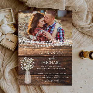Invitation Rustic Farmhouse Baby's Breath Jar Mariage