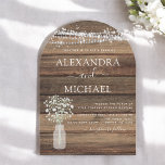 Invitation Rustic Farmhouse Baby's Breath Jar Mariage<br><div class="desc">Rustic Farmhouse String Lights et Jar of Baby's Breath Wedding Invitations on Wood arrière - plan - comprend une belle et élégante typographie de script avec la ferme Country Farm House Sparkle moderne pour la célébration spéciale de mariage.</div>