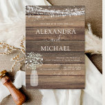 Invitation Rustic Farmhouse Baby's Breath Jar Mariage<br><div class="desc">Rustic Farmhouse String Lights et Jar of Baby's Breath Wedding Invitations on Wood arrière - plan - comprend une belle et élégante typographie de script avec la ferme Country Farm House Sparkle moderne pour la célébration spéciale de mariage.</div>