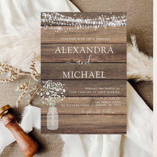 Invitation Rustic Farmhouse Baby's Breath Jar Mariage