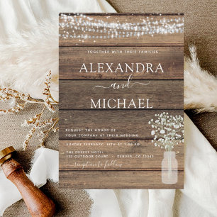 Invitation Rustic Farmhouse Baby's Breath Jar Mariage