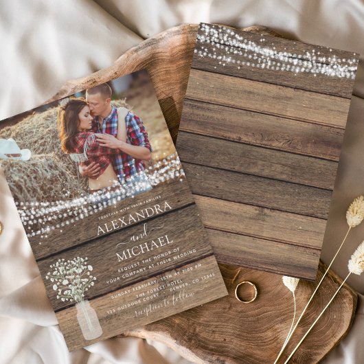 Invitation Rustic Farmhouse Baby's Breath Jar Mariage