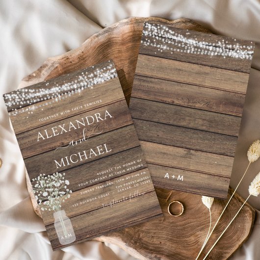 Invitation Rustic Farmhouse Baby's Breath Jar Mariage