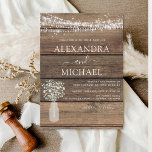 Invitation Rustic Farmhouse Baby's Breath Jar Mariage<br><div class="desc">Rustic Farmhouse String Lights et Jar of Baby's Breath Wedding Invitations on Wood arrière - plan - comprend une belle et élégante typographie de script avec la ferme Country Farm House Sparkle moderne pour la célébration spéciale de mariage.</div>