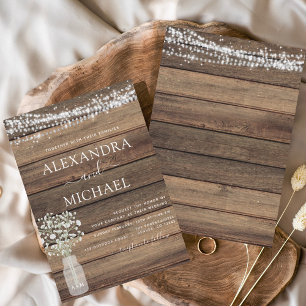 Invitation Rustic Farmhouse Baby's Breath Jar Mariage