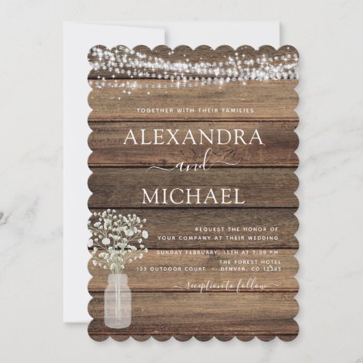 Invitation Rustic Farmhouse Baby's Breath Jar Mariage (Devant)