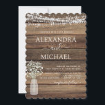 Invitation Rustic Farmhouse Baby's Breath Jar Mariage<br><div class="desc">Rustic Farmhouse String Lights et Jar of Baby's Breath Wedding Invitations on Wood arrière - plan - comprend une belle et élégante typographie de script avec la ferme Country Farm House Sparkle moderne pour la célébration spéciale de mariage.</div>