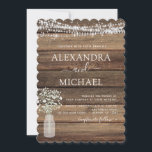 Invitation Rustic Farmhouse Baby's Breath Jar Mariage<br><div class="desc">Rustic Farmhouse String Lights et Jar of Baby's Breath Wedding Invitations on Wood arrière - plan - comprend une belle et élégante typographie de script avec la ferme Country Farm House Sparkle moderne pour la célébration spéciale de mariage.</div>