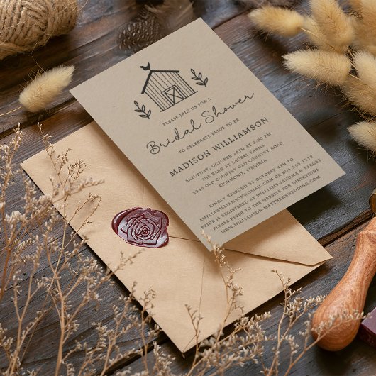 Invitation Rustic Farmhouse Barn Script QR code Fête des mari