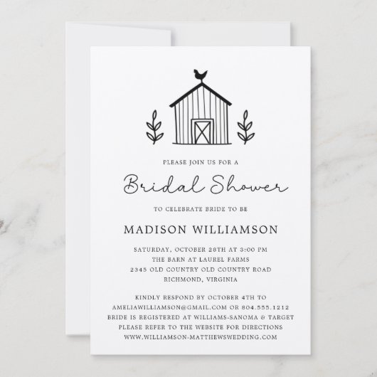 Invitation Rustic Farmhouse Barn Script QR code Fête des mari (Devant)