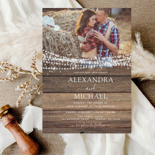 Invitation Rustic Farmhouse String Lights Mariage photo