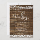 Invitation Rustic Farmhouse String Lights QR Code Mariage (Devant)