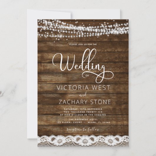 Invitation Rustic Farmhouse String Lights QR Code Mariage (Devant)