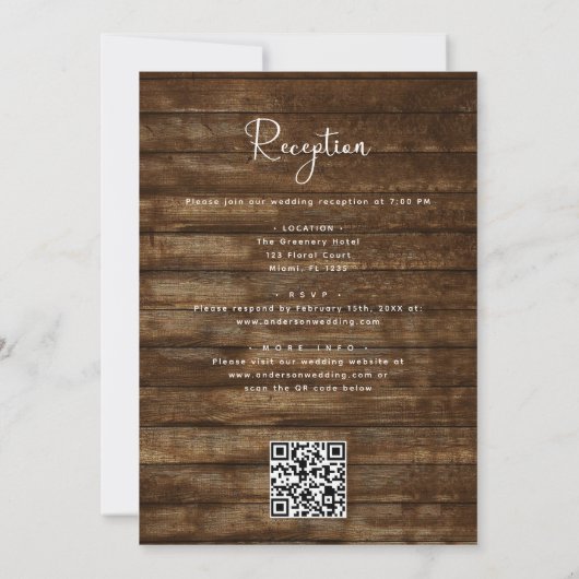 Invitation Rustic Farmhouse String Lights QR Code Mariage (Dos)