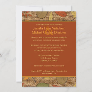 Invitation Rustic FAUX Burlap, Automne Feuilles Mariage Invit