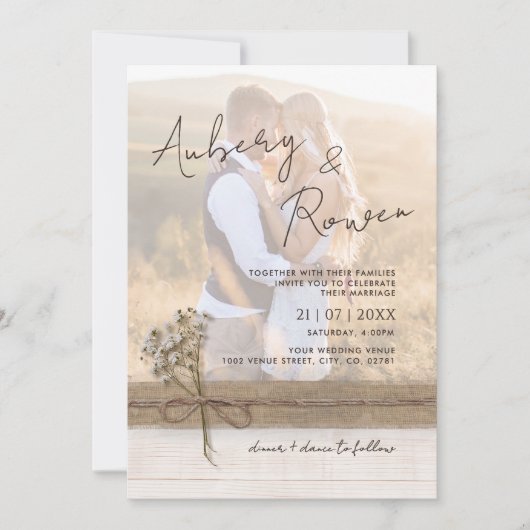 Invitation Rustic Faux Burlap Boho Mariage photo (Devant)