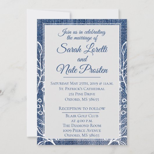 Invitation Rustic Faux Jean avec Laurel Mariage (Devant)