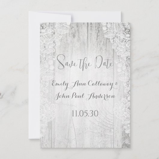 Invitation Rustic Faux Lace Grange Bois Mariage Enregistrer l (Devant)