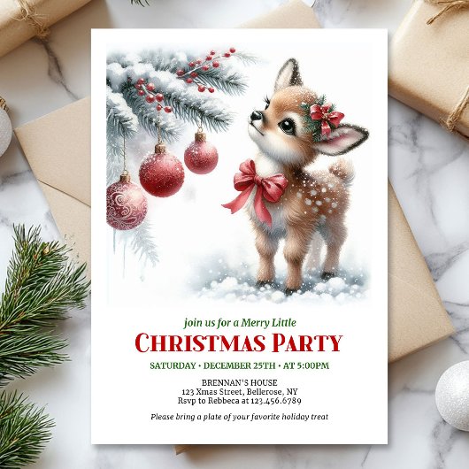 Invitation Rustic fawn snowy forest serene scene Christmas 