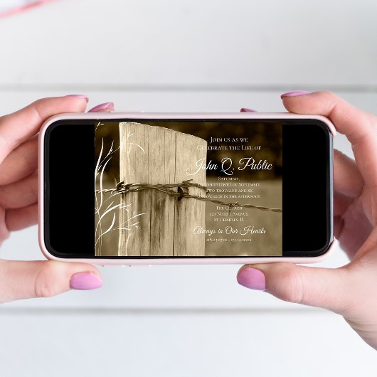 Invitation Rustic Fence Post Célébration de la vie Memorial