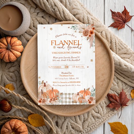 Invitation Rustic Flannel et amis Thanksgiving Party