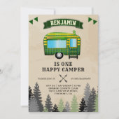 Invitation Rustic Flannel One Happy Camper 1er Anniversaire (Devant)