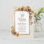 Invitation Rustic Floral 50e fête d'anniversaire (Debout devant)