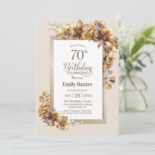 Invitation Rustic Floral 70e fête d'anniversaire (Debout devant)