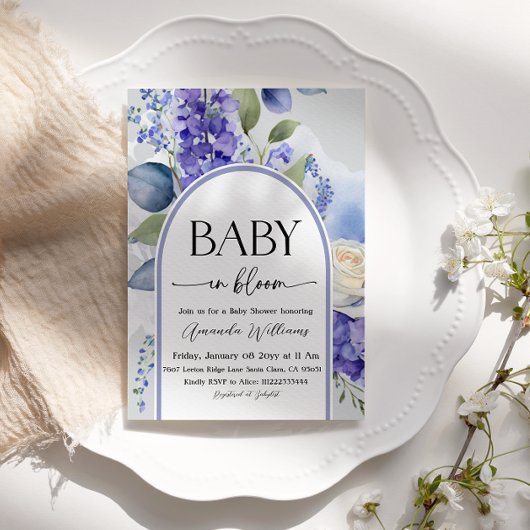 Invitation Rustic Floral Blue Baby in Bloom Boy Baby Shower