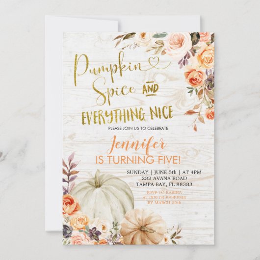 Invitation Rustic Floral Citrouilles épices et tout Nice I (Devant)