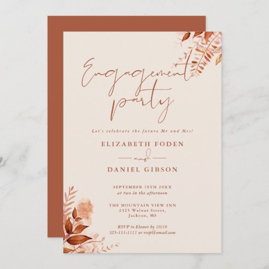 Invitation Rustic Floral Fall Engagement Party (Devant / Derrière)
