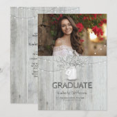 Invitation Rustic Floral Mason Jar Photo Graduation Party (Devant / Derrière)
