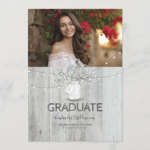 Invitation Rustic Floral Mason Jar Photo Graduation Party