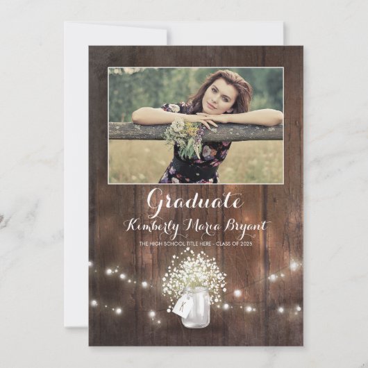 Invitation Rustic Floral Mason Jar Photo Graduation Party (Devant)