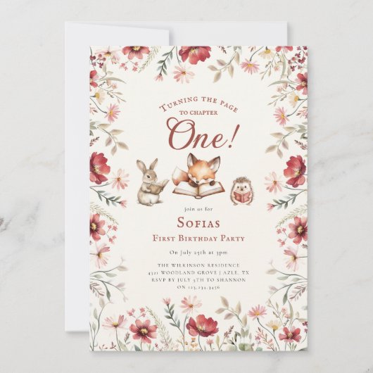 Invitation Rustic Floral next chapter first birthday (Devant)