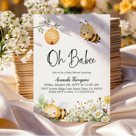 Invitation Rustic Floral Oh Babee Honey Bee Baby Shower