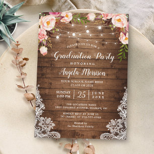 Invitation Rustic Floral String Lights Graduation Party