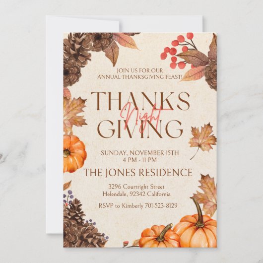 Invitation Rustic Floral Thanksgiving Dinner Pumpkin (Devant)