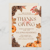 Invitation Rustic Floral Thanksgiving Dinner Pumpkin (Devant / Derrière)
