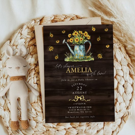 Invitation Rustic Floral Watering Can Baby Girl Shower