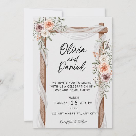 Invitation Rustic Floral Wedding Invitation, Elegant Boho Wed (Devant)