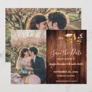 Invitation Rustic flowers monogrammed photo Save the Date