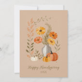 Invitation Rustic Folk Art Vase Flowers Pumpkin Friendsgiving (Devant)