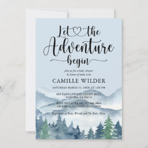 Invitation Rustic Forest Adventure Mountains Blue Baby