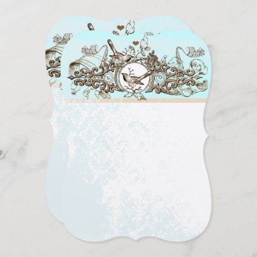 Invitation Rustic Forest Birds Bronze Scroll Mariage (Devant / Derrière)