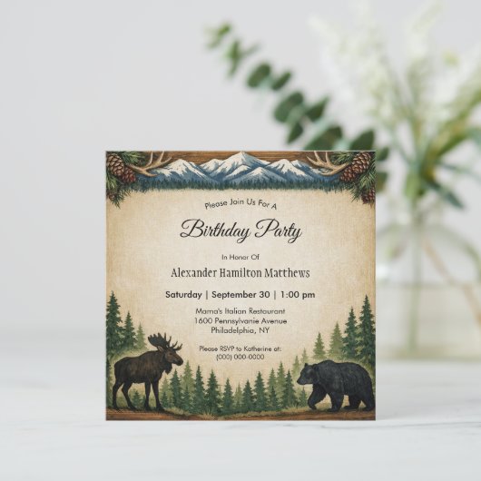 Invitation Rustic Forest Birthday Party  (Debout devant)
