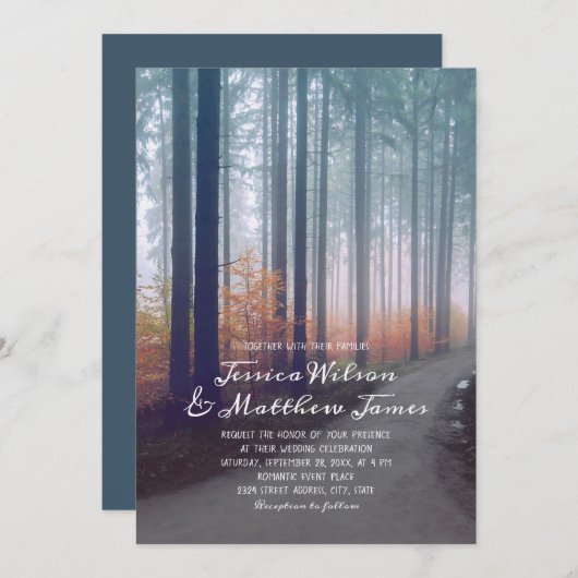 Invitation Rustic Forest Fall Woods Country Farm Path Mariage (Devant / Derrière)