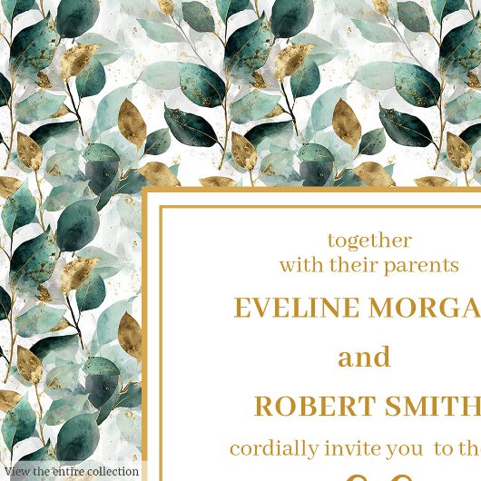 Invitation Rustic Forest Green Gold Greenery Mariage invite