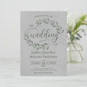 Invitation Rustic Forest Green Leaves Elegant Gray Wedding (Debout devant)